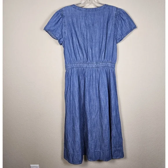 Madewell Midi Shirt Dress 6 Chambray Denim Pleated Cottage Blue Button Western - Picture 7 of 16